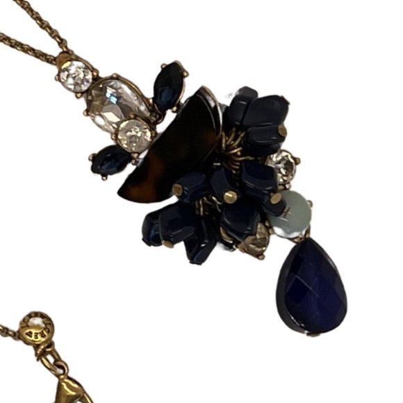 J. Crew Navy Blue Tortoise Shell Rhinestone Necklace - Picture 2 of 6